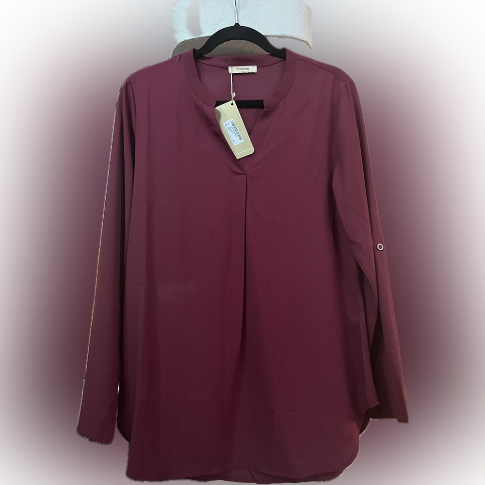 Timeson‎ shirt NWT, 100% polyester, wine color, size medium